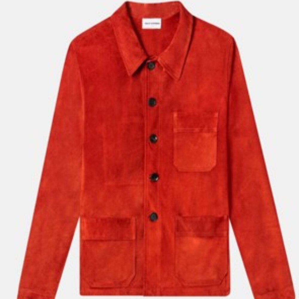 $1,495 Teddy Vonranson Men's Dark Orange/Rust Suede Chore Coat XL Made in USA!